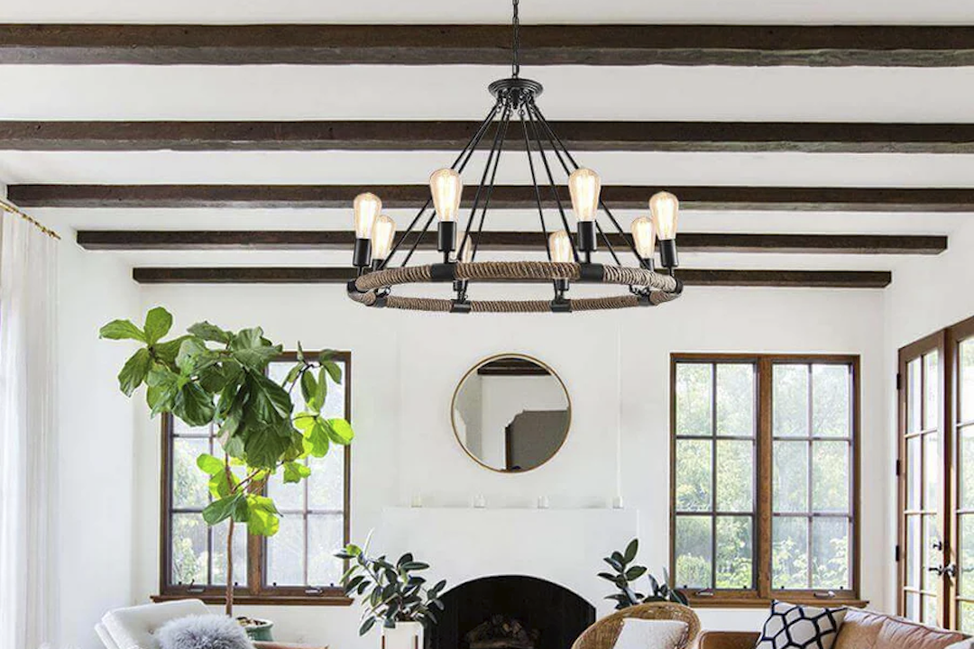 Rustic American Hemp Rope Chandeliers for Porches