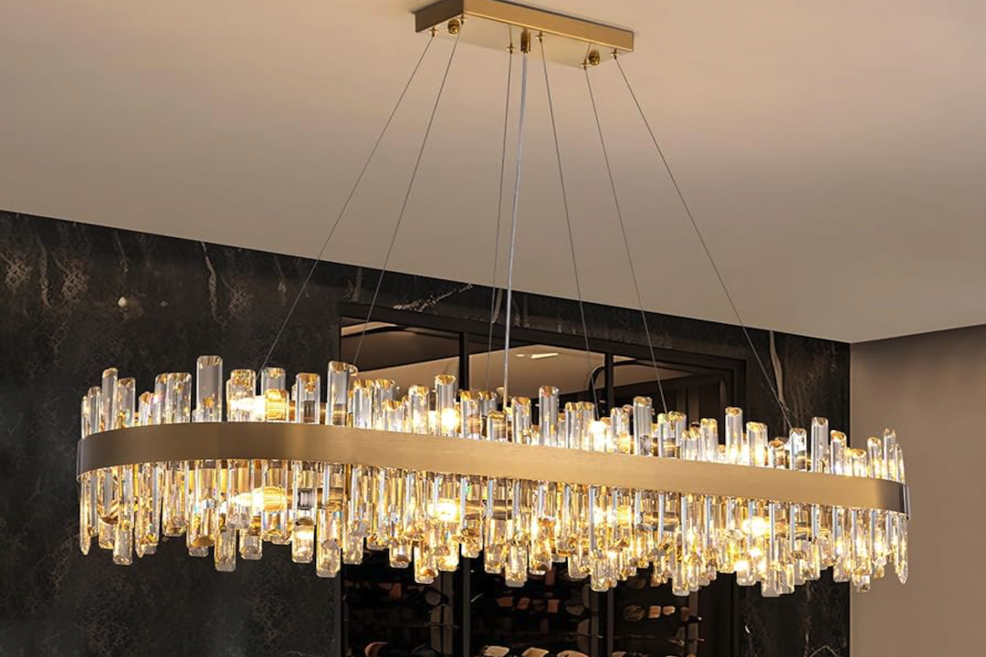 Elegant Modern Brass Glass Chandelier: A Luxurious Rectangular Statement