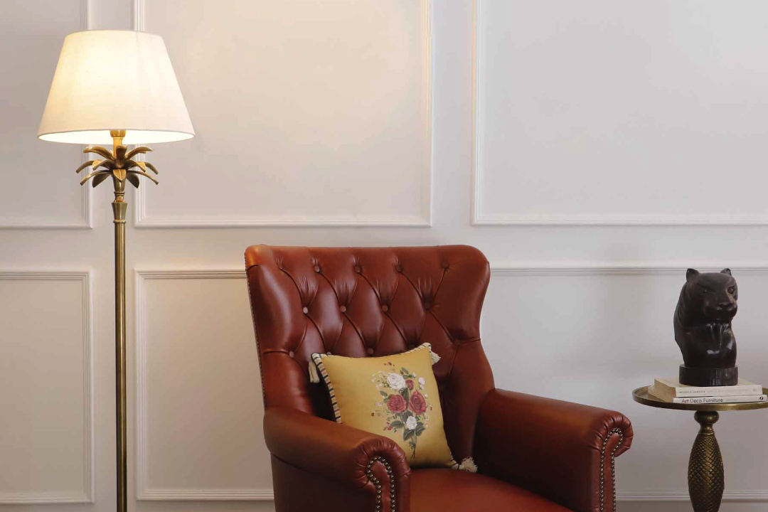 Elegant Cognac Leather Floor Lamp for Libraries